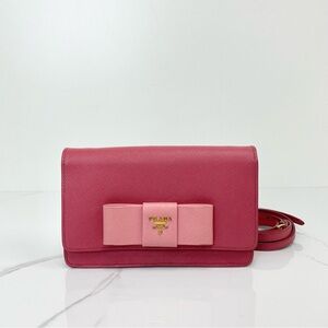 Prada Saffiano Lux Bow Wallet on Strap